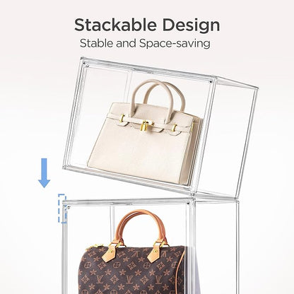 HBlife 5 Pack Purse Storage Organizer for Closet, X-Large Clear Stackable Handbag Display Case Box with Magnetic Door for Collectibles, Cosmetics, Women Heels and Toys