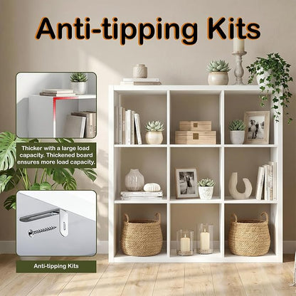 WannabeMyself【2026 Wooden Thick Frame】 9 Cube Storage Organizer with Anti-Tipping Kits, Reversible Open Back Book Shelf,Bookcase for Living Room,Bedroom,Entrance Hall,Office,11.6×36.3×36.3,White