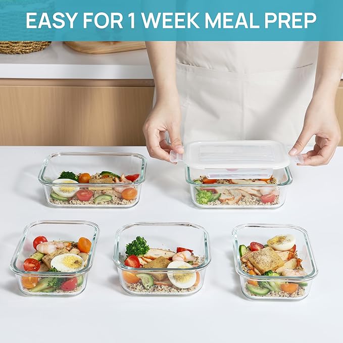 Vtopmart 8 Pack Glass Food Storage Containers with Lids (White)