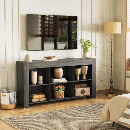 LITTLE TREE TV Stand with Storage, 63-Inch Entertainment Center with Shelves, Modern Media Console for Television up to 65" for Living Room, Bedroom, Grey + Black