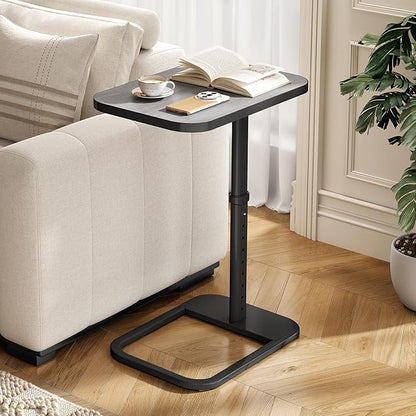Kitstorack Upgraded TV Tray Table with Panel Lock, 90° Flip-Over Design & Adjustable Height, Sofa Arm Side Table for Eating, Laptop, Couch, Bed, or Small Spaces, Dark Gray