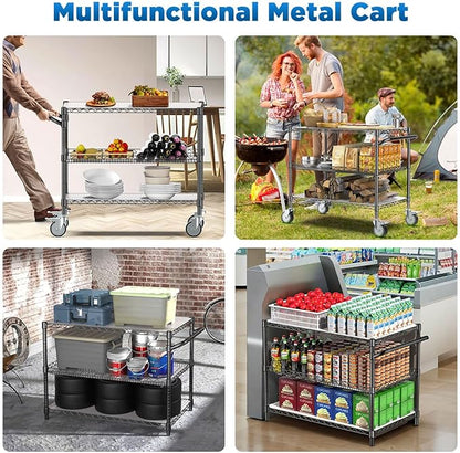 Leteuke Heavy Duty Rolling Utility Cart, 45 Inch Kitchen Carts with Wheels, NSF Commercial Grade with Handle & Shelf Liners, 1120LBS Storage Cart for Kitchen,Restaurant,Plant Display-Black