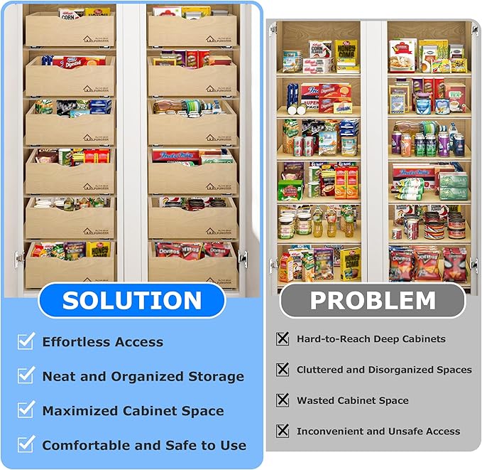 WelFurGeer Premium Birchwood Pull-Out Cabinet Drawers, 14" W x 21" D Pull Out Cabinet Organizer, Soft Close Slide-Out Shelves for Kitchen Cabinets, Heavy-Duty Cabinet Organizer for Home & Kitchen