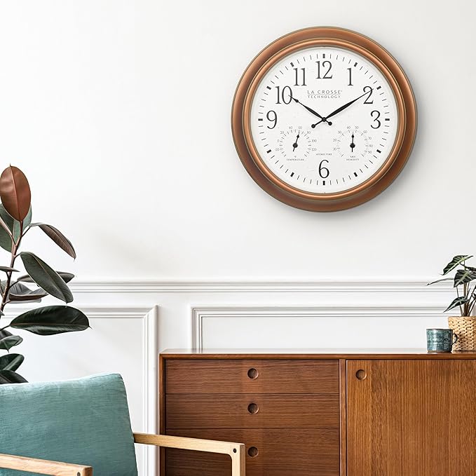 La Crosse Technology 404-59907-INT 18-inch Indoor/Outdoor Classic Antique Copper Atomic Analog Wall Clock
