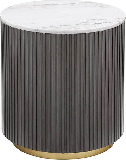 Coaster Home Furnishings - Jason - Wood and Metal - 2-Piece Coffee Table Set with Marble Tops, Reeded Drum Bases, and Gold Ring Accents - Living Room- Charcoal and White Marble - 710418-S2