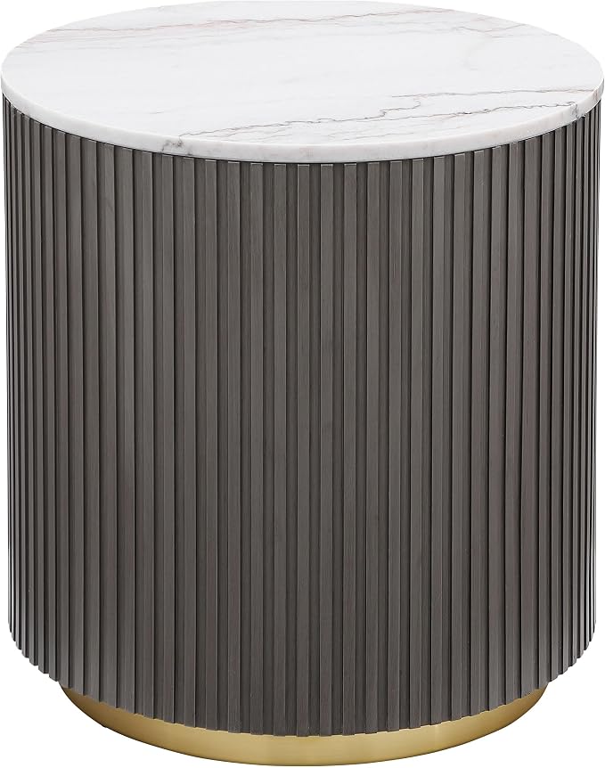 Coaster Home Furnishings - Jason - Wood and Metal - 3-Piece Coffee Table Set with Marble Tops, Reeded Drum Bases, and Gold Ring Accents - Living Room - Charcoal and White Marble - 710418-S3