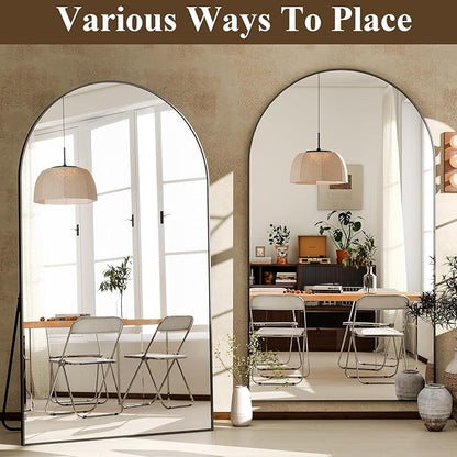 GLSLAND 72"x44" Arched Full Length Mirror – Oversized Full Body Floor Mirror with Aluminum Alloy Frame, Stand & Wall-Mounted Option for Bedroom & Living Room, Black