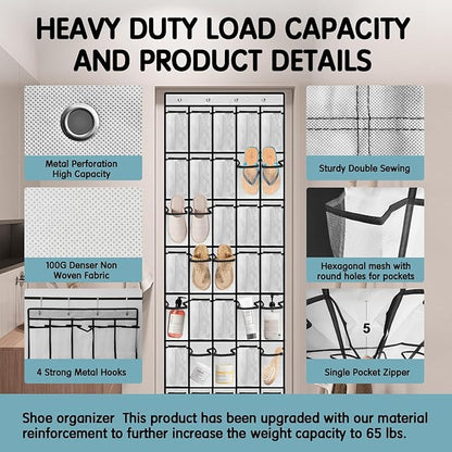 35 Compartment Over The Door Storage - Breathable Mesh Hanging Organizer with Large Pockets, Space Saving Design for Men & Women's Footwear, Closet, Bedroom （White）