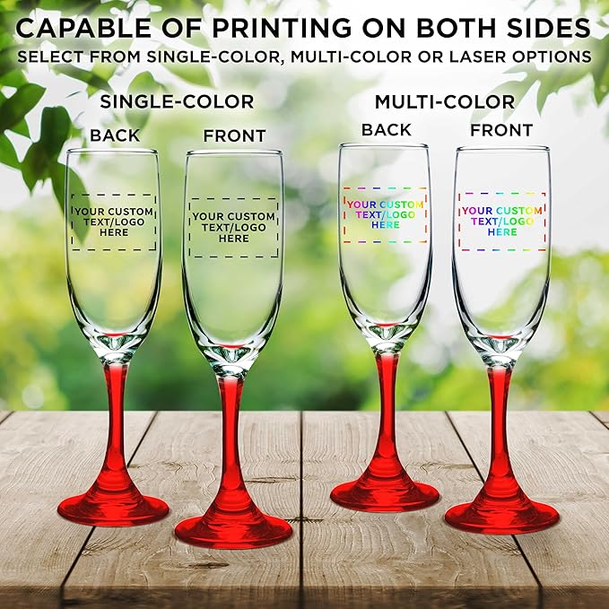 DISCOUNT PROMOS Custom Premiere Champagne Flutes 6.25 oz. Set of 100, Personalized Bulk Pack - Elegant Drinkware for Weddings, Events, & Promotional Gifts - Red