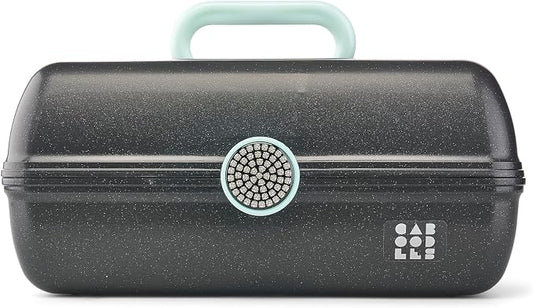Caboodles On-The-Go Girl Makeup Box, Black Sparkle, Show Girl Collection, Hard Plastic Makeup Organizer Box, Built-In Mirror, Secure Latch for Safe Travel, Spacious Storage for Large Items