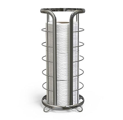 BROOKSTONE, Shiny Chrome Toilet Paper Holder, Freestanding Bathroom Tissue Organizer, Minimalistic Storage Solution, Modern & Stylish Design [Holds MEGA Rolls]