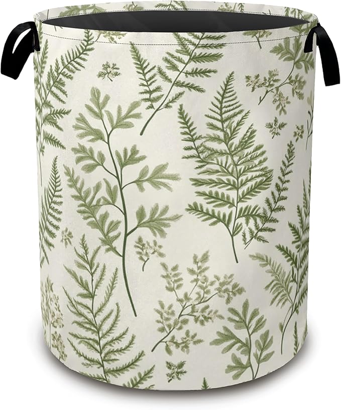 Sage Green Collapsible Laundry Baskets,Eucalyptus Leaves Laundry Hamper,Storage Basket with Handles for Bathroom Bedroom College Dormitory Living Room Nursery Organizer 16"x20"