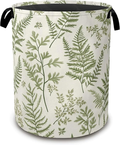Sage Green Collapsible Laundry Baskets,Eucalyptus Leaves Laundry Hamper,Storage Basket with Handles for Bathroom Bedroom College Dormitory Living Room Nursery Organizer 16"x20"