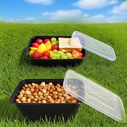 50 Packs 24 oz Disposable Meal Prep Containers with Lids,To Go Take Out Plastic Food Storage, Disposable Takeaway Boxes,Freezer, Dishwasher Safe Prep Containers,