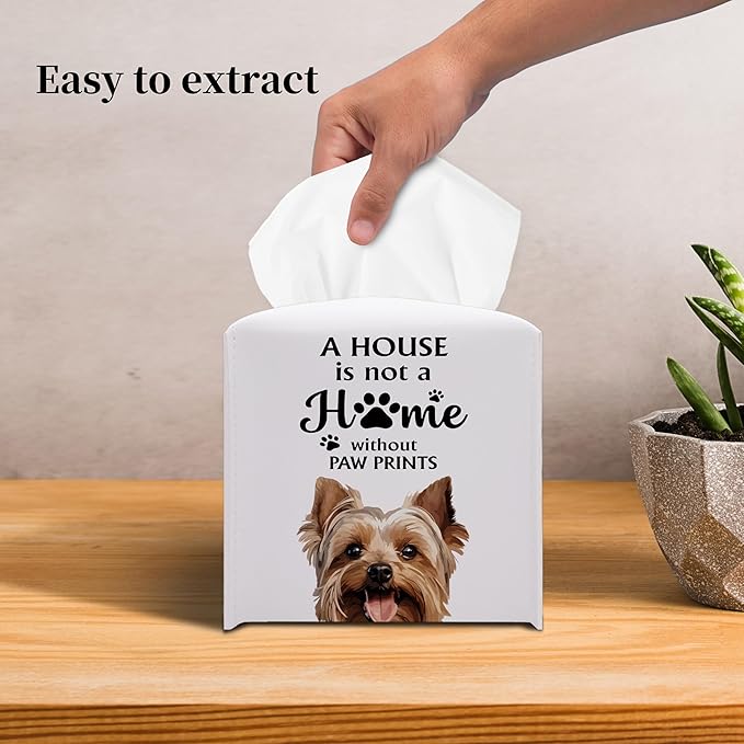 Grace Yonks Cute Yorkie Tissue Box Cover Square, Yorkie Dog Cube Case for Facial Tissues, 5.2" PU Leather(026)