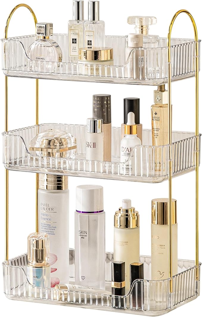 Akinbas 3 Tier Bathroom Organizer Countertop Makeup Perfume Tray Skincare Organizer for Bathroom Dresser Vanity (White)