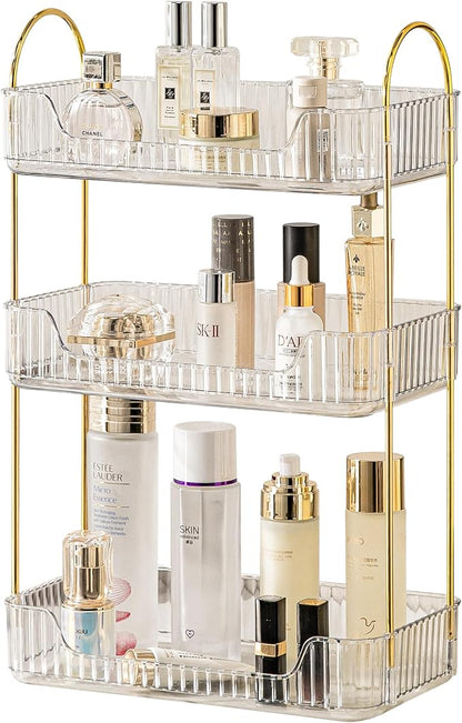 Akinbas 3 Tier Bathroom Organizer Countertop Makeup Perfume Tray Skincare Organizer for Bathroom Dresser Vanity (White)