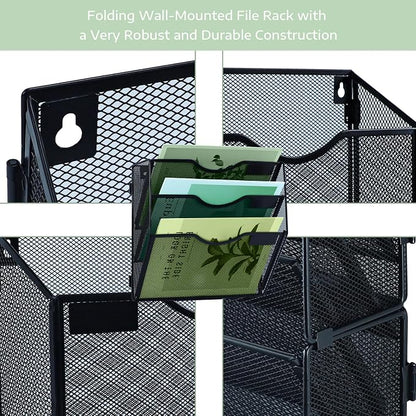 3 Tier Mesh Hanging File Organizer Vertical Wall File Organizer Wall File Holder for Office School Home, Black