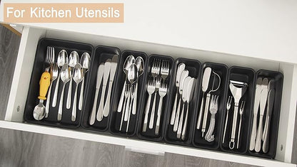 Kutesna 15 PCS Interlocking Desk Drawer Organizer Separator for Office,Bathroom,Kitchen,Makeup（Black）
