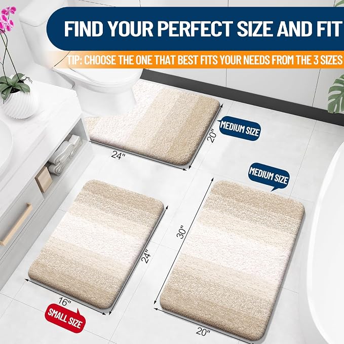 OLANLY Large Bathroom Rugs Mat 44x32, Extra Soft Absorbent Microfiber Bath Rugs, Rubber Backing, Quick Dry, Washable Bath Mats for Bathroom Floor, Tub and Shower, Home Decor Accessories, Light Beige