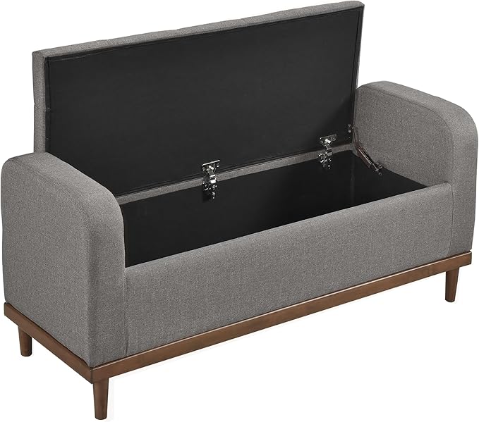 Lexicon Armed Fabric Storage Bench, Button-Tufted Storage Ottoman Bench, Lift-top Bench with Solid Wood Frame and Legs for Hallway, Bedroom End of Bed, Entryway, Living Room, Grey