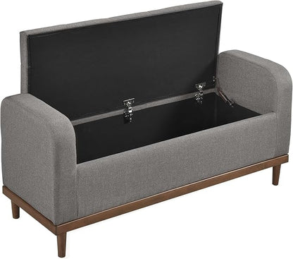 Lexicon Armed Fabric Storage Bench, Button-Tufted Storage Ottoman Bench, Lift-top Bench with Solid Wood Frame and Legs for Hallway, Bedroom End of Bed, Entryway, Living Room, Grey