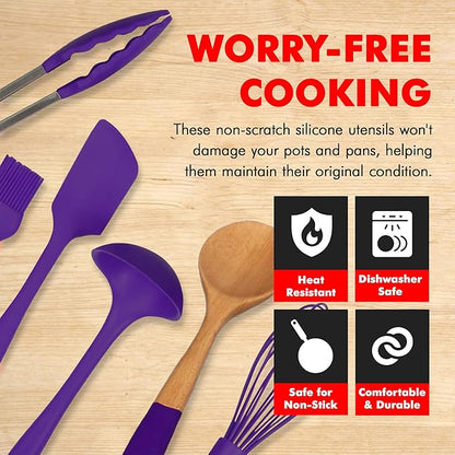 Chef Craft Premium Silicone Kitchen Tool and Utensil Set, 11 Piece, Purple