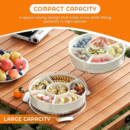 Rotating Snack Box Container - Medium Divided Serving Tray with Lid - Snack Spinner for Kids -Pie Carrier,Mess-Free Snack Container - Veggie Tray with Lid for Fridge - Spinning Snack Container