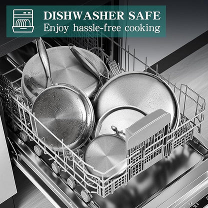 EWFEN Pots and Pans Set, 3 Ply 11 Piece Stainless Steel Cookware Set, Oven Dishwasher Safe | Induction Compatible Frying Pans, Saucepans, Saute Pan & Stock Pot, PFOA Free Kitchen Skillet