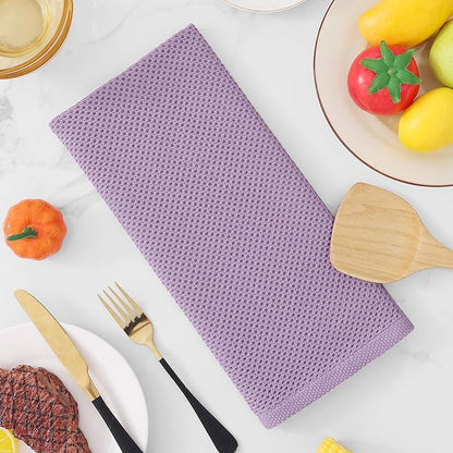 Homaxy 100% Cotton Waffle Weave Kitchen Dish Towels, Ultra Soft Absorbent Quick Drying Cleaning Towel, 13 x 28 Inches, 4-Pack, Lavender