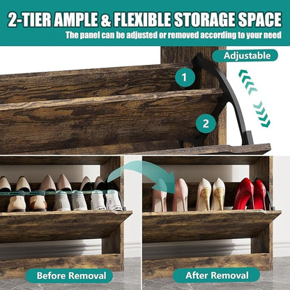 Xixini Shoe Storage Cabinet for Entryway with 6 Flip Drawers, Sturdy Wood Hidden Shoe Storage, Freestanding Narrow Slim Shoe Organizer for Front Door Entrance, Living Room, Hallway, Bedroom, Brown
