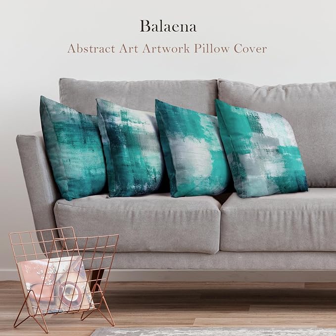 Teal and Gray Throw Pillow Covers,Set of 4 20 x 20 Inch Turquoise Modern Abstract Art Artwork Decorative Pillow Cushion Covers for Couch Bedroom Living Room