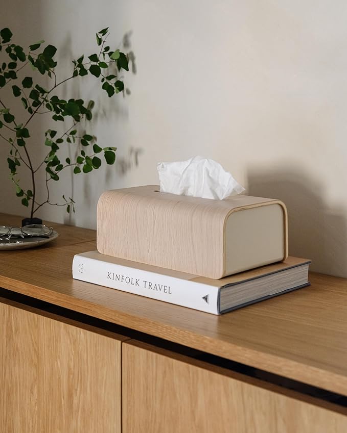 Kazai.® Tissue Box Cover 'Toke' | Real Wood Veneer, FSC® Certified | Decorative Rectangle Tissue Holder for Bathroom or Living Room | Scandinavian Design | Oak, White