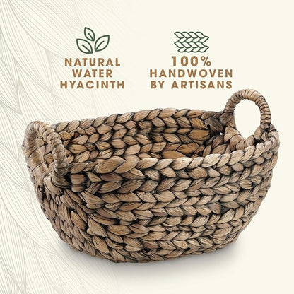 Set of 3 Wicker Storage Baskets for Organizing - Woven Decorative Baskets with Handles - Organizers for Bathroom, Kitchen, and Shelves (Espresso)