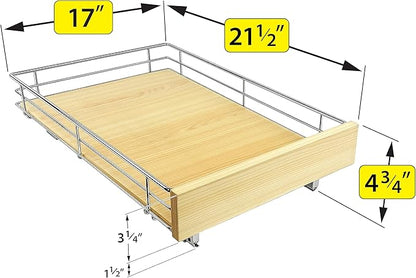 LYNK PROFESSIONAL® SELECT™ Slide Out Cabinet Organizer Pull Out Drawer, 17" x 21" Pull Out Cabinet Organizer – Pull Out Shelves for Kitchen Cabinets – Roll Out - Lifetime Ltd. Warranty, Wood Chrome