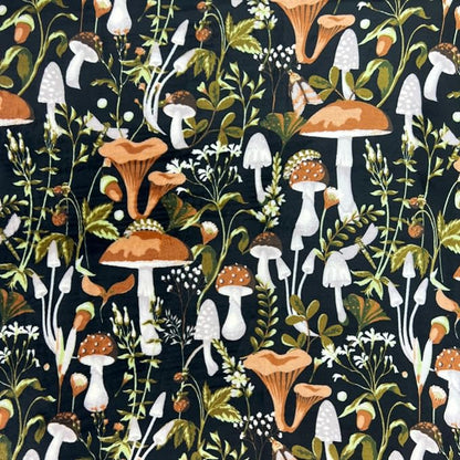 Serafina Home Mushroom Fleece Throw Blanket: Floral Forest Black Brown Beige and White, 50" x 70"