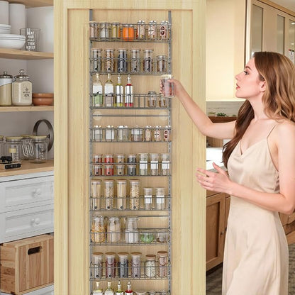 ElegantArray 10-Tier Pantry Door Oragnizer, Over The Door Pantry Organizer Rack and Storage, Hanging Spice Rack Shelves Door, Home Office Laundry Room Bathroom & Kitchen Organization, Light Gray