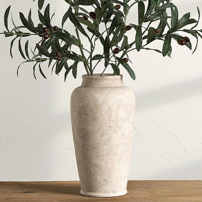 Ceramic Flower Vase, Large Rustic Vase Farmhouse Decorative Tall Vase Floral Pottery Vases for Home Decor Table Living Room Entryway Mantel Bedroom Bathroom Kitchen - 12" D