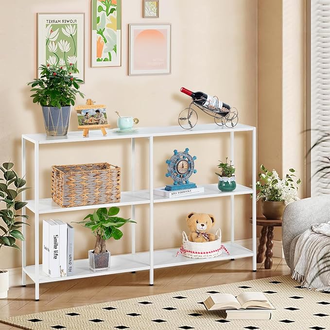 HDANI 47.2 Inch Metal Console Table with 3 Tier Strage Shelves,Narrow Entryway Table,Modern Sofa Tables for Entryway, Living Room,Bedroom,White