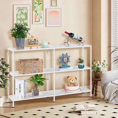 HDANI 47.2 Inch Metal Console Table with 3 Tier Strage Shelves,Narrow Entryway Table,Modern Sofa Tables for Entryway, Living Room,Bedroom,White