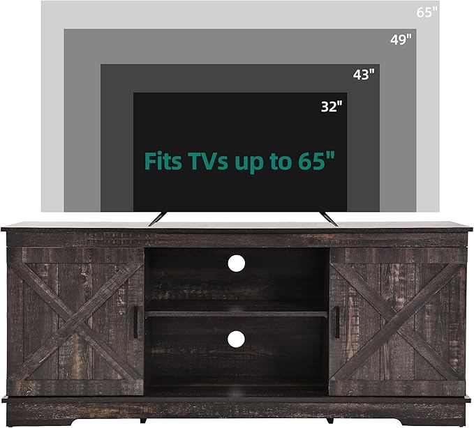 YITAHOME Farmhouse TV Stand for 65 Inch TV, Mid Century Modern Entertainment Center with Double Barn Doors, Rustic TV Media Console TV Cabinet for Living Room, Dark Oak