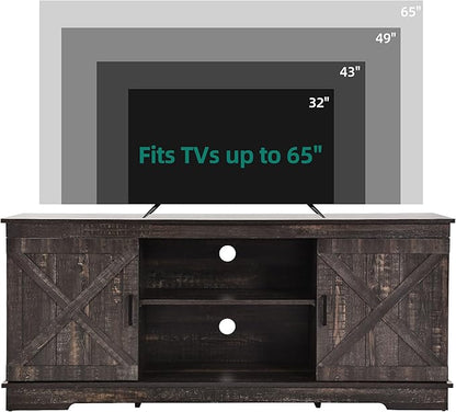 YITAHOME Farmhouse TV Stand for 65 Inch TV, Mid Century Modern Entertainment Center with Double Barn Doors, Rustic TV Media Console TV Cabinet for Living Room, Dark Oak