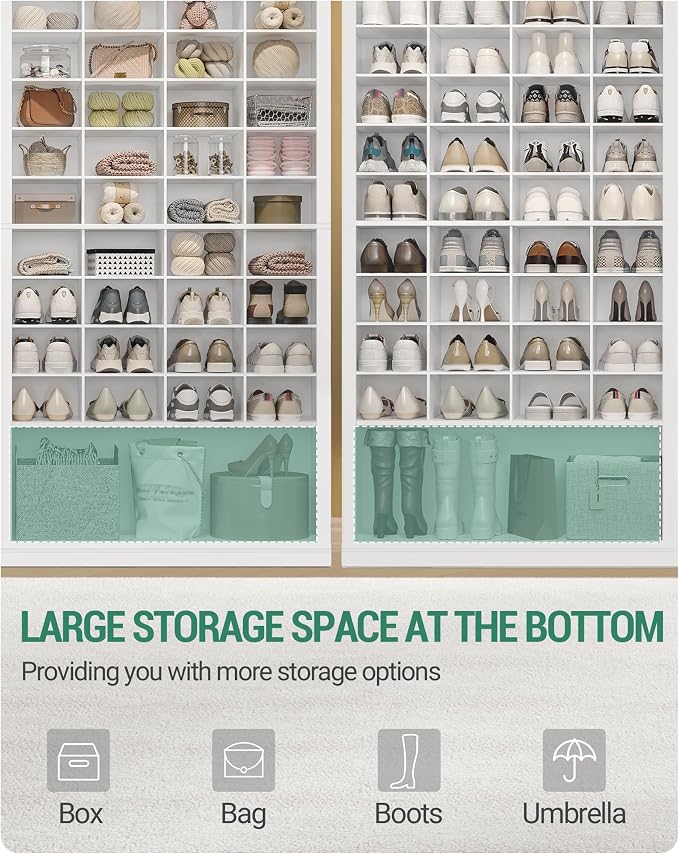 Hzuaneri 11 Tiers Shoe Storage Cabinet, Tall Shoes Cabinet with Cubby, Freestanding Wooden Shoe Organizer, 40-44 Pairs, Shoes Cubby Organizer for Entryway, Bedroom, White SR59303X