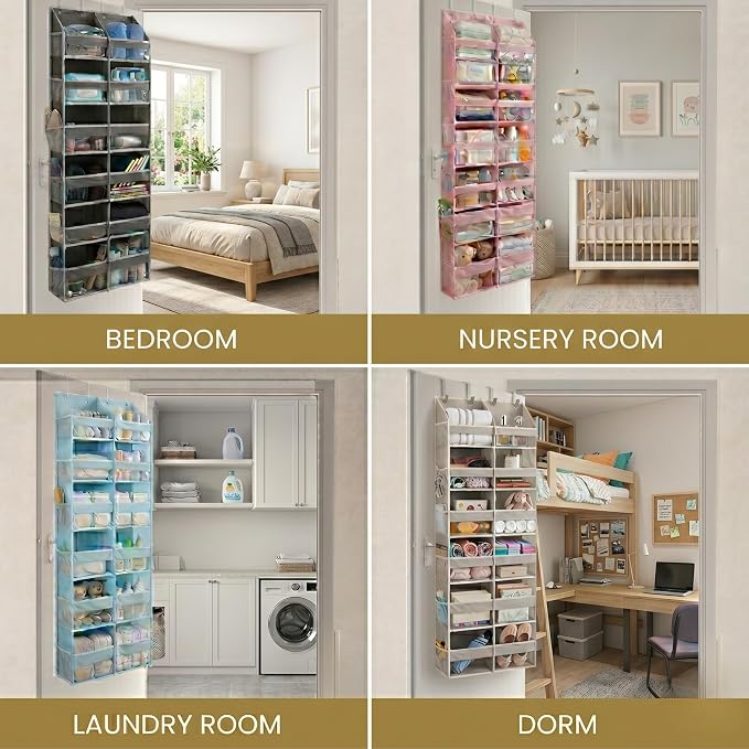 HOMELUX THEORY UPGRADED 6 Tiers Over The Door Organizer Hanging - 100D EXTRA THICK & 50lbs HUGE CAPACITY, 12 Side Mesh Pockets Over The Door Shoe Organizer, Hanging Closet Organizer (Baby Pink, XL)