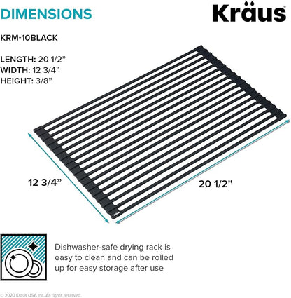 Kraus Multipurpose Over-Sink Roll-Up Dish Drying Rack, Colander and Trivet in Black, KRM-10BLACK (Pack of 4)