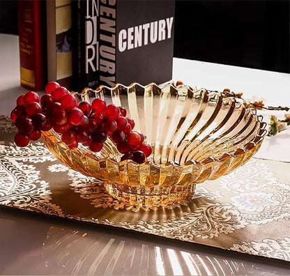 Glass Fruit Bowl or Decorative Bowl, used for Kitchen counter or living room center table decoration, 12.5 inch Fruit Bowl or Center Bowl (Amber)