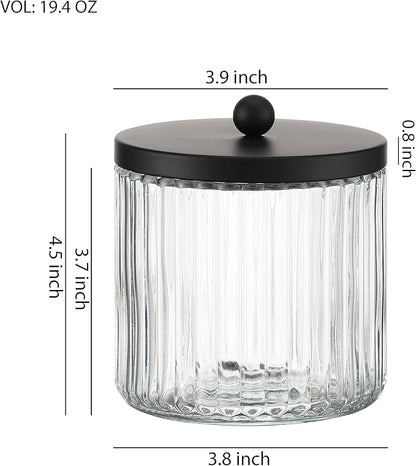 KMwares 4-Pack Glass Qtip Holder Dispenser Set for Cotton Ball, Swab, Round Pads, Floss Picks - Bathroom Canister Storage Organization and Vanity Makeup Organizer(Clear-4)