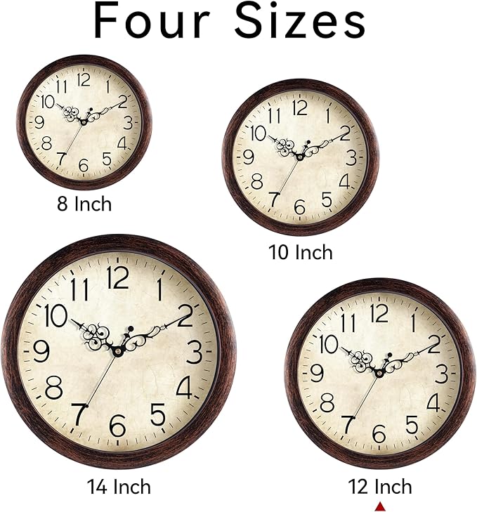 KECYET Wall Clock 12 Inch Vintage Wall Clocks Battery Operated Quartz Silent Non-Ticking Retro Rustic Style Clock Decorative for Living Room, Home Office, Kitchen,Bedroom (Bronze)