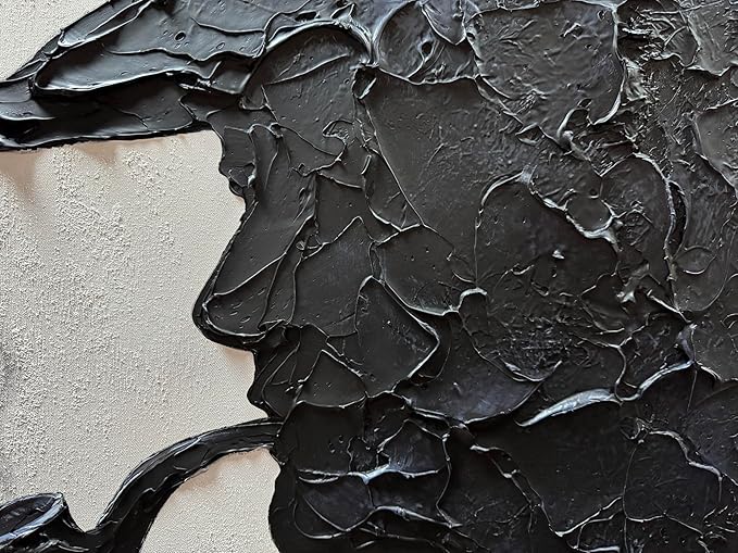 moshinart 24 x 36in Hand-Painted Oil Painting 3D Texture Black White Grey Modern Minimalist Black Abstract Wall Art, Home Office Wall Decoration Black White Grey Cowboy