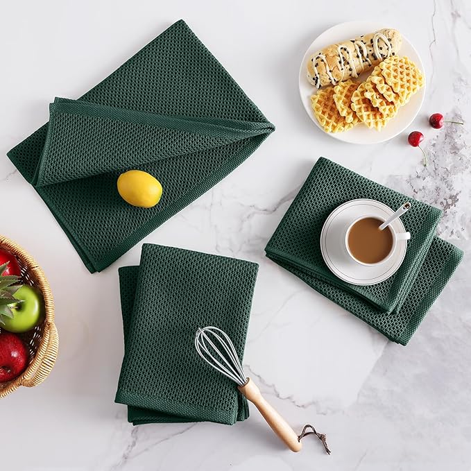 Homaxy 100% Cotton Oversized Waffle Weave Kitchen Dish Towels, Ultra Soft Absorbent Quick Drying Cleaning Towel, 20x28 Inches, 6-Pack, Blackish Green